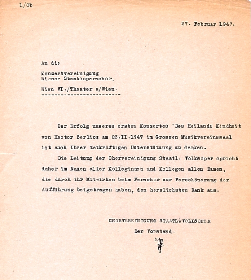 Brief Staatsopernchor 1947
